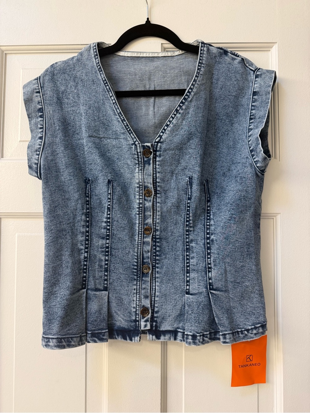 NWT Y2K Denim Peplum Vest Top V-Neck Button Front Blue M